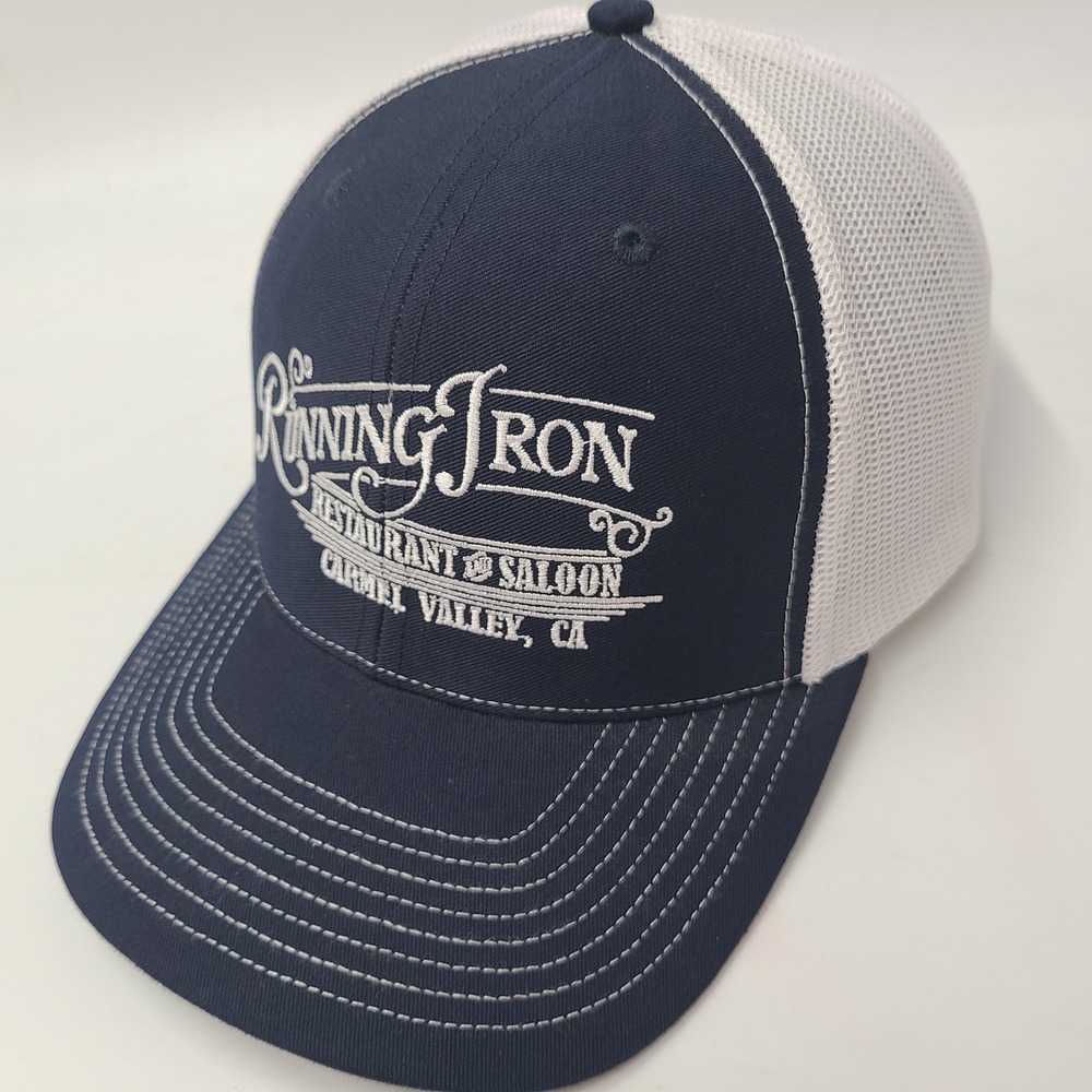 Running Iron Hat Snapback Mesh Blue White Restaurant Saloon Carmel Valley CA Men